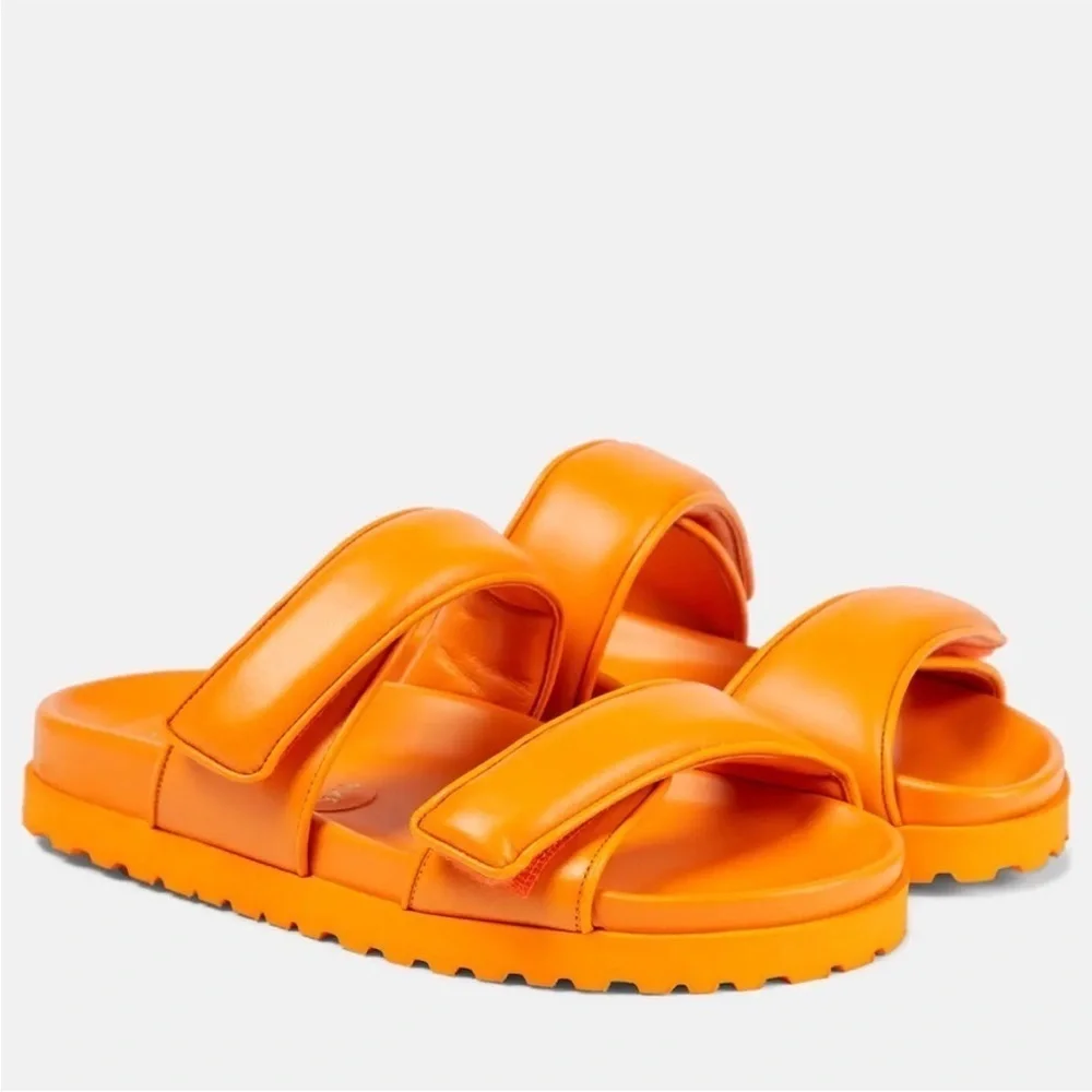 Gia Borghini x Pernille Teisbaek Sandals Leather Slides in Orange Leather